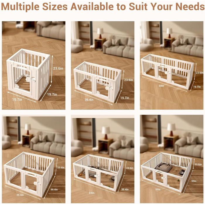 Клітка-загон для собак з дверима, безпечний загон для собак, цуценят, котів, кроликів, горностаїв, легка установка та очищення, пластиковий загон з анкерами та присосками для маленьких тварин 9+3: 150 x 150 см