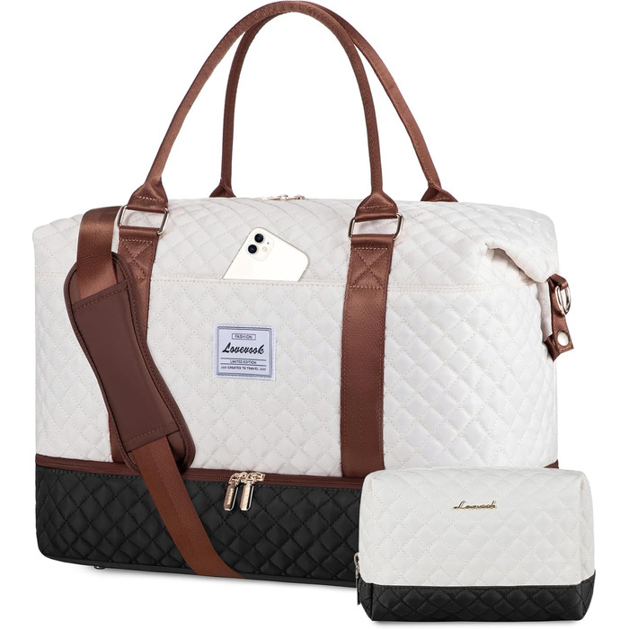 Спортивна сумка LOVEVOOK для жінок, велика ручна поклажа, дорожня сумка-дуffel, XL (2 шт., бежевий, чорний, коричневий)