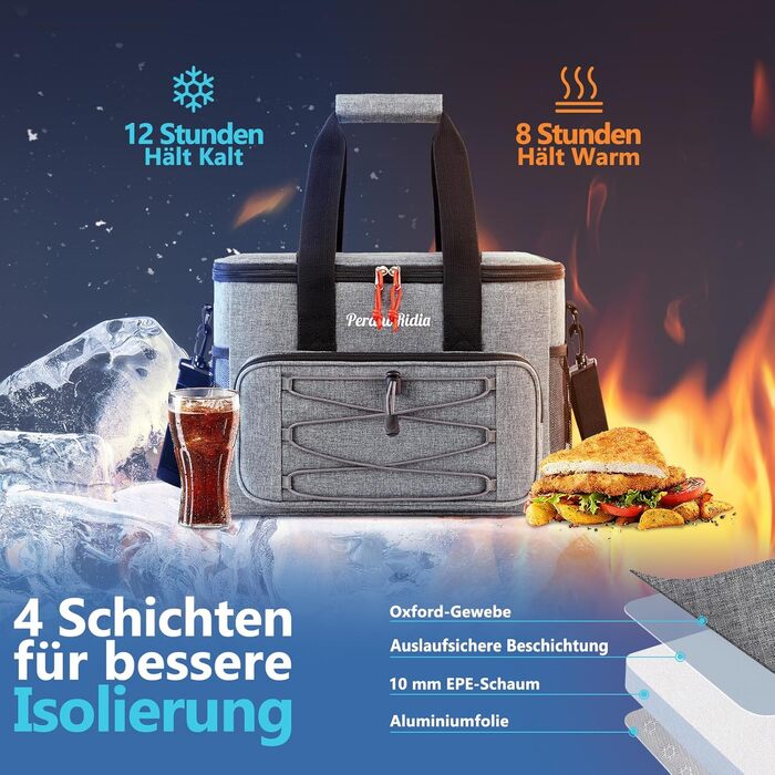 20L Large Collapsible Cooler Bag for On the Go, Insulated Bag Thermal Bag Cooler Bag for Food & Drinks, Portable Cooler Box for Camping Beach BBQ Grilling Picnic Hiking Shopping, Grey