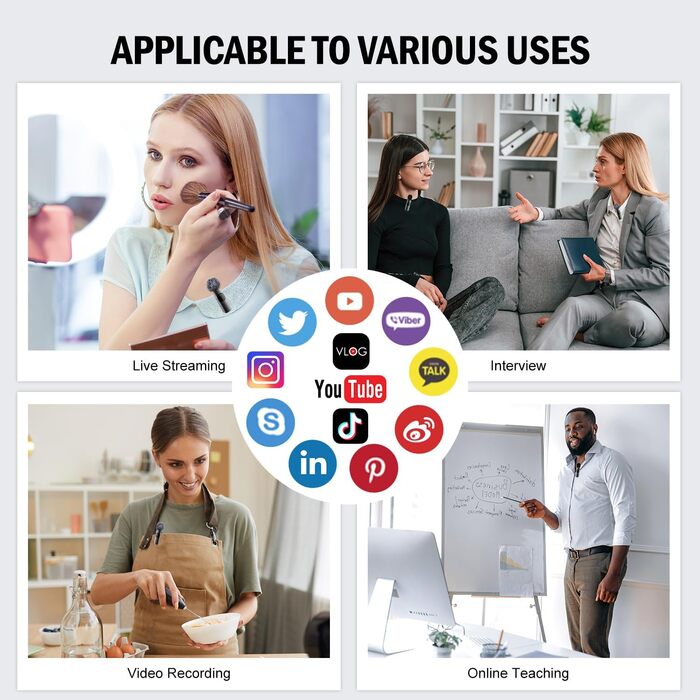 Бездротовий петличний мікрофон з 4 режимами запису для Android, iPhone, PC – Mini-мікрофон для відео, TikTok, YouTube, Live-трансляцій та інтерв'ю (K1)