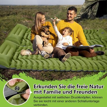 MEIJO Килимок для кемпінгу самонадувний, ізомат, туристичний килимок для сну, легкий, з насосом, для відпочинку на природі, у наметі, на пляжі, блакитний & сірий (зелений & сірий)