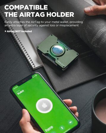 Кластинка для карток чоловіча VULKIT з металевою кліпсою для грошей, RFID захистом, тонкий дизайн, зелений колір