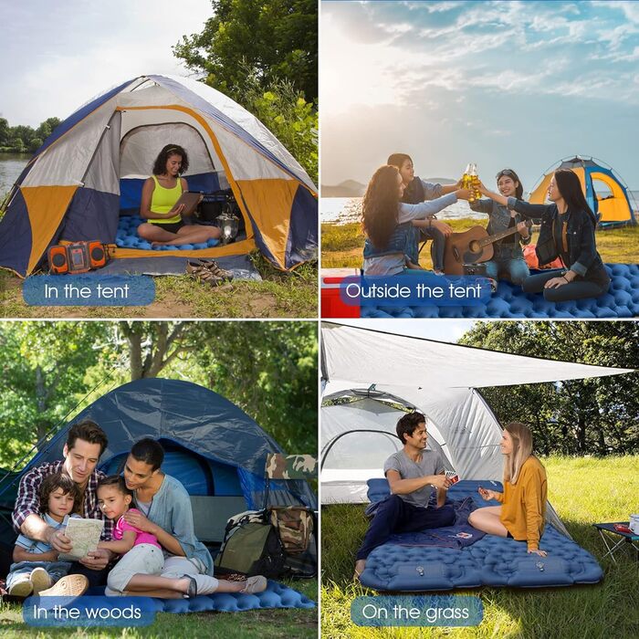 HiiPeak Self-Inflating Sleeping Pad High Camping Air Mattress with Integrated Headrest Outdoor Camping Mat Sleep Mat Small Pack Size with Foot Pump Air Cell Pad Inflatable Blue