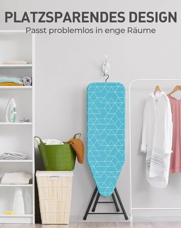 LyriFine Прасувальна дошка 2-в-1 для прасування з парою та класичного прасування, стійка до нагрівання, складана з гачком, міцний сталевий каркас, для парогенераторів (Синій колір з підставкою для праски)