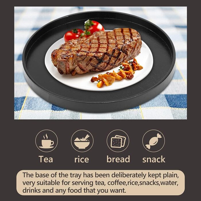 3 Piece Round Tray 30cm Wood Round Serving Tray Black Breakfast Coffee Cup Tea Tray Bathroom Tray Small Decorative Tray for Cafe, Bar, Restaurant