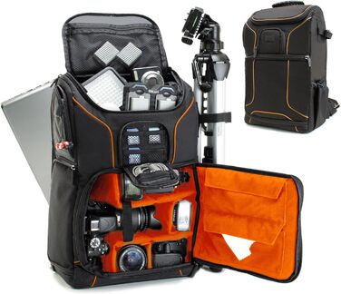Рюкзак для камери USA Gear DSLR з антишоковою захистом, відділенням для ноутбука 43,18 см, водонепроникним чохлом та кріпленням для штатива (Оранжевий)