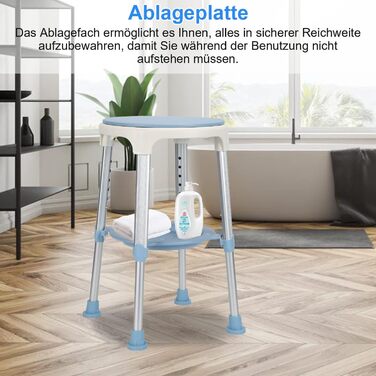 Ansobea Shower Stool for Seniors, Bath Stool, 7-Level Height Adjustable, 41-56 cm, Shower Chair with U-Shaped Hygiene Cutout, Bathroom Stool, Stable for the Shower (Type 2 - with Shower Ball)