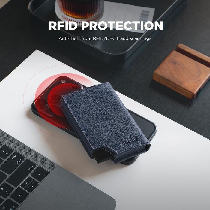 Гаманець-картхолдер VULKIT RFID захист, шкіряний, для чоловіків та жінок, з відділенням для грошей, магнітний замок, колір - пісковик морський