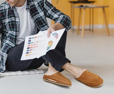 Чоловічі халатні тапочки KuaiLu з пам'яті піни, зручні, ручної роботи, з мікрозамшею, з підтримкою склепіння стопи, з теплою підкладкою з штучного хутра, гумова підошва, для дому та вулиці, 40 EU, хакі