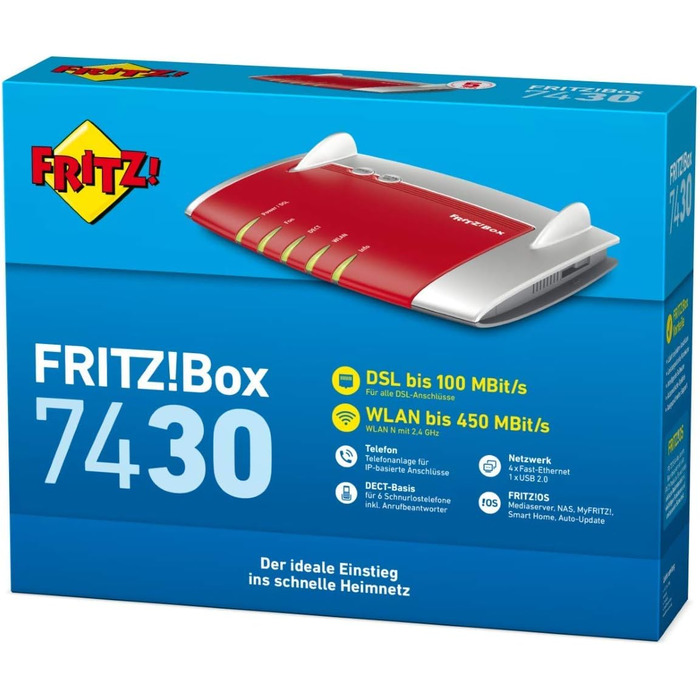 Роутер AVM FRITZ!Box 7430 (VDSL/ADSL2+, Wi-Fi N, 450 Мбіт/с, DECT-база, Mediaserver) - відновлений