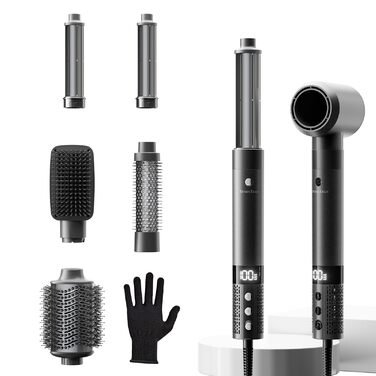 Фен-щітка Hairstyler 6 в 1: для локонів, об'єму, випрямлення та сушіння волосся, 1400W, 110000 обертів/хв, сірий