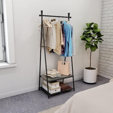 Coat rack, clothes rack, wardrobe with shoe storage, metal frame, for hallway, living room and veranda, retro-industrial clothes rack, 64cm x 41cm x 162cm, (Grey)