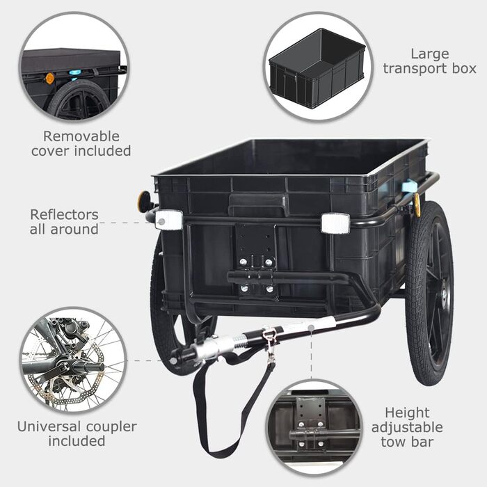 Причіп для велосипеда Tiggo VS Plus з вантажною коробкою 70 літрів (також handwagen)