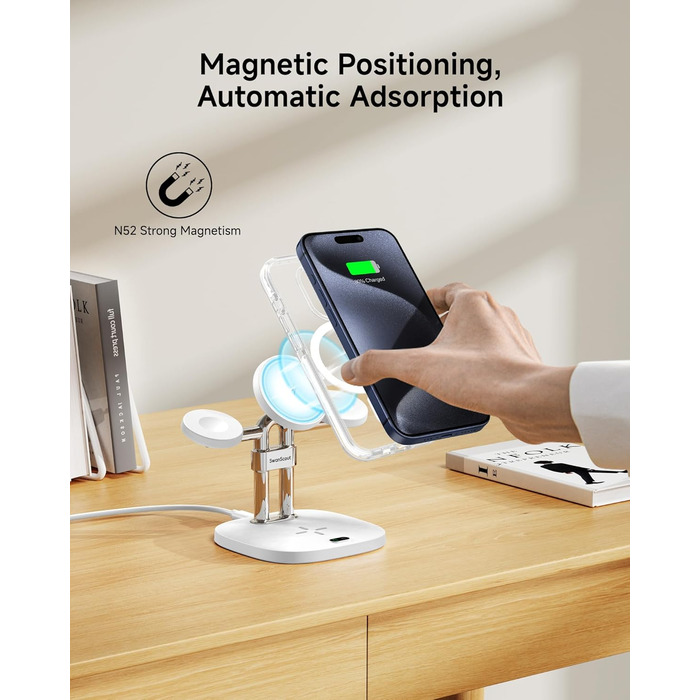 Зарядний пристрій 2 в 1 для Apple Watch та iPhone, SwanScout 709M (Білий)