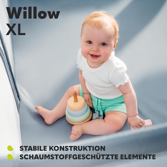 LIONELO WILLOW XL Playpen for Baby, suitable from 0-48 months, large area 187 cm x 207 cm x 68 cm, baby playpen with breathable mesh side panels, 2 side entrances with a zipper.