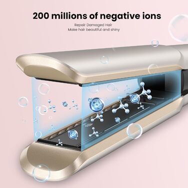 Фен-випрямляч для волосся 1300W з іонізацією, 4 температурні режими (90℃-160℃), 2-в-1, самоочищення (золотий)