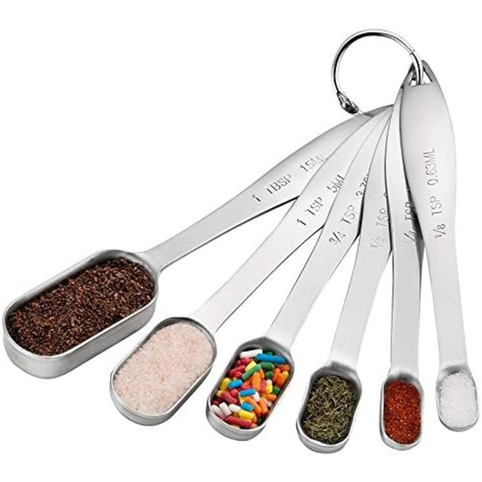 6-Piece Stainless Steel Measuring Spoon Set, Slim Measuring Teaspoon Set, Measuring Cups for Dry and Liquid Ingredients, Spices, Sugar, Coffee, Kitchen Scale