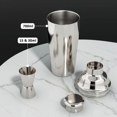 Набір для коктейлів 700 мл, 25 предметів: професійний шейкер, барменський набір з нержавіючої сталі, дерев'яна підставка для приготування напоїв