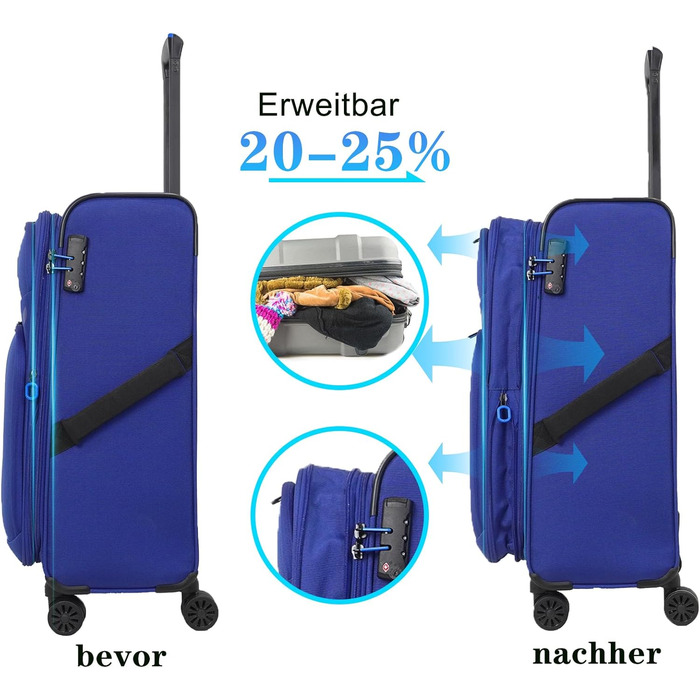 Бізнес валіза Weichschalenkoffer на 4 колесах Blue-Violet, 24'' із розширенням, TSA-замком, Breeze II, дорожня валіза для подорожей