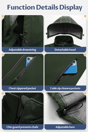 Легка софтшеллова жилетка CREATMO для жінок, вітрозахисна куртка без рукавів з капюшоном (XXL, Армійний зелений)