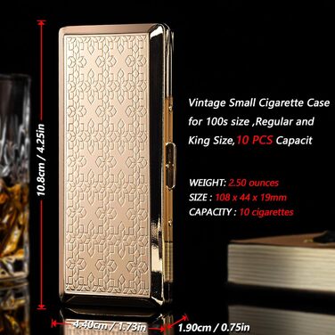 Вінтажний металевий тютюнониця для жінок та чоловіків, вміщує 18-20 сигарет (100 мм), золотий у горошок