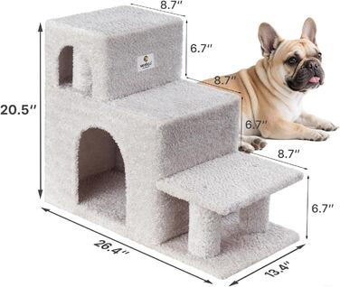 Сходинки для собак Veehoo: 3 сходинки, ліжко, печеринка, для маленьких собак та котів, сірий, 67x34x52 см, до 45 кг