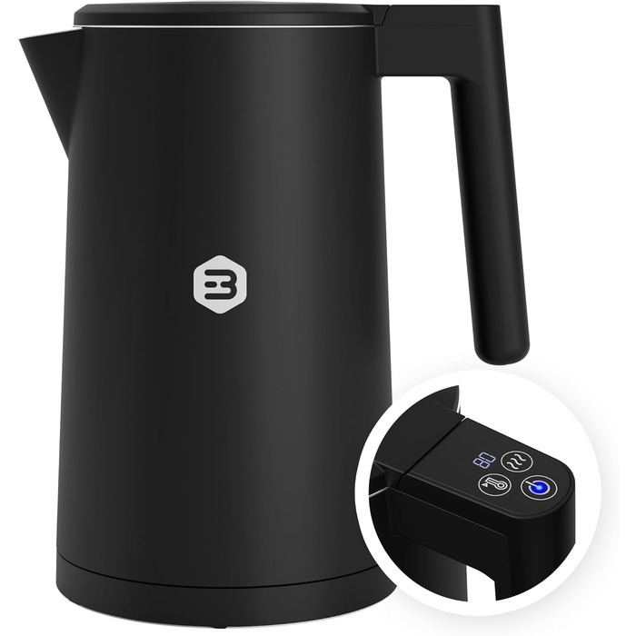 Balter Stainless Steel Kettle with Temperature Setting, 40°C-100°C, Double-Walled, BPA-Free, 1.7L, Black, WK-5-Touch