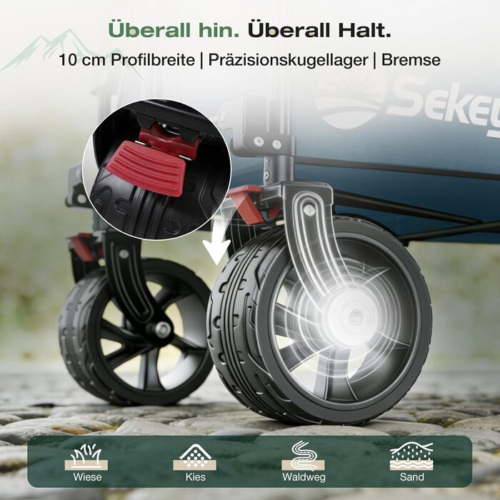 Універсальний складаний візок Sekey XXL Plus 200L/200кг з гальмами та широкими колесами для бездоріжжя (Синьо-сірий, 10 см колеса)