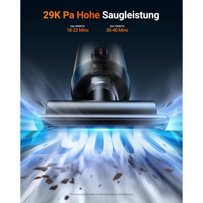 SEALIGHT Автомобільний акумуляторний пилосос 29000Pa з безщітковим мотором, до 40 хв роботи, легке очищення, для дому, авто, шерсті тварин