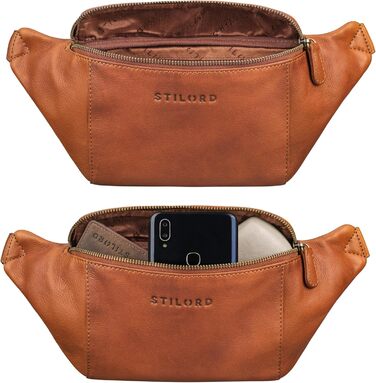 STILORD 'Pino' Елегантна поясна/грудна сумка з натуральної шкіри для жінок та чоловіків. Компактна, вінтажна, в стилі 'Pino', колір: кара-коньяк