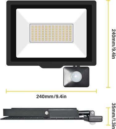 20000LM LED Floodlight Outdoor with Motion Sensor LED Spotlight 6000K Cold White IP66 Waterproof LED Outdoor Floodlight Floodlight for Garage Hallway Garden Courtyards Hotel Sports Field (3500k Warm White, 75W)