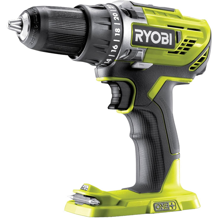 RYOBI 18V ONE+ акумуляторний дриль-шуруповерт комплект R18DD3-120S, включає акумулятор 18V 2.0Ah Lithium+, зарядний пристрій, кейс для інструменту