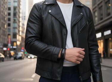 Чоловічий шкіряний браслет Lederarmband Schwarz з магнітним застібкою, регульований (19.5-23 см)