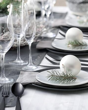 Сучасний набір столових приборів на 24 предмети: чорний, з нержавіючої сталі 18/10, з ножем 2-в-1 з хвилястим лезом, для 6 осіб