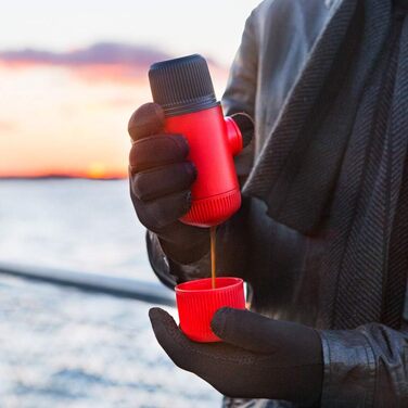WACACO Nanopresso Portable Espresso Machine, Upgrade Version of Minipresso, 18 Bar Pressure, Small Travel Coffee Machine, Without Protective Case, Manual Operation, for Camping and Hiking (Red)