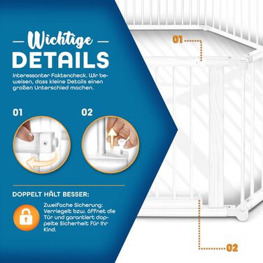 Дитячий манеж KIDUKU® XXL, 7,2 м, розкладний, з дверцятами | Безпечний манеж для дитини з подвійним замком та 8 елементами | Перегородка для дитини, білий/натуральний колір