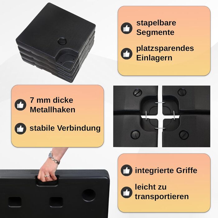 BB Sport Parasol Stand 90 Liter / 150 kg Umbrella Weights 4-Piece for Market Umbrella Base Black - Fillable with Water or Sand 7 Year Material Warranty*