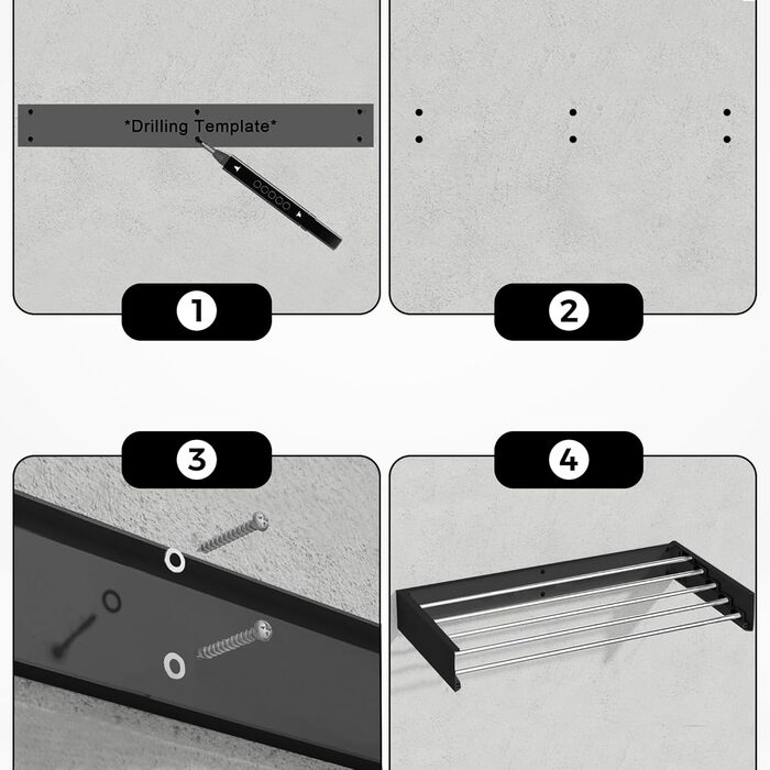 Настінна сушарка для білизни Vonia – компактна та складана – міцна, для ванної кімнати, балкону та маленьких квартир (Чорний, 80 x 40 см)