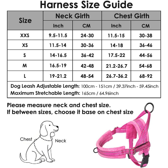 Нашийник для собак від тяги з повідком, анти-тяга, відбиваючий нашийник для цуценят, безпечний нашийник, анти-заплутування, для маленьких та середніх собак та цуценят, чорний (XXS, Рожевий)
