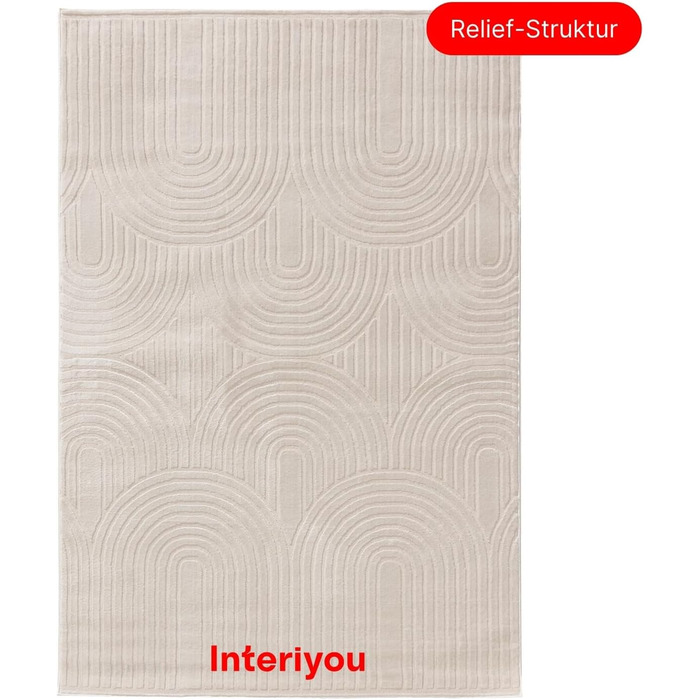 Килим Interiyou для вітальні/спальні/дитячої Cannes, 120x170 см, кремовий - короткий ворс, скандинавський бохо, геометричний малюнок, високий/низький ворс