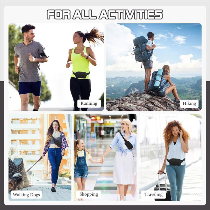 Спортивна поясна сумка MoKo для бігу, подорожей та активного відпочинку. Чорна сумка на пояс з регульованим ремінцем та блискавкою. Підходить для жінок та чоловіків.