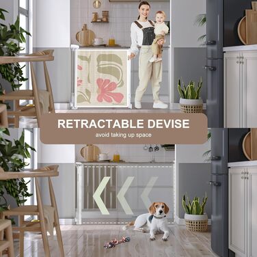 Захисне ворота для дитячих воріт, висувні 0-140 см, захист від падіння сходами для дітей, котів та собак, підходить для сходів, дверей, внутрішнього та зовнішнього використання (Квіти, 86 см x 180 см)