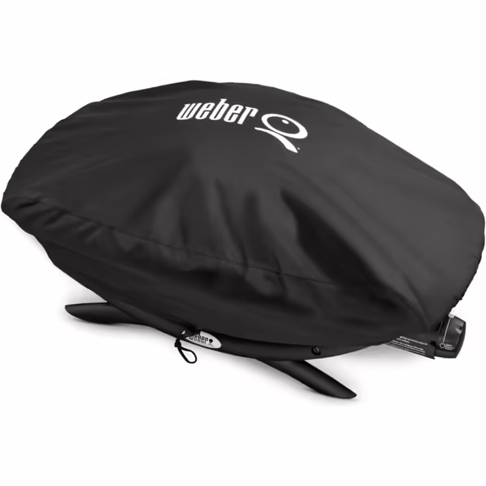 Weber Premium Grill Cover for Q1000/2000 with Stand/with Cart, Breathable, UV & Water Resistant, Protection from Wind & Weather, with Velcro for Securing, Grill Cover - Black (7120)