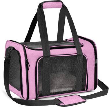 Транспортна сумка для кота/собаки, складана переноска для домашніх тварин середнього розміру (51x33x33 см, рожева)