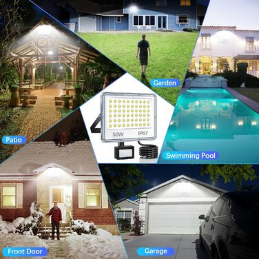 LED Floodlights with Motion Sensor Outdoor 100W 2 Pack, 10000LM LED Spotlights with Motion Sensor, 6500K Cool White Outdoor Floodlights, IP67 Waterproof Floodlights for Warehouse, Garden, Garage