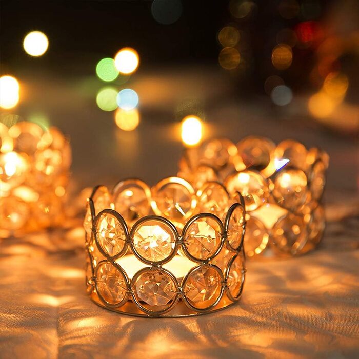 VINCIGANT Tealight Holder Gold Crystal, Metal Candle Holder Stand 12-Piece Set // Christmas Decoration, Living Room, Wedding Table Decoration