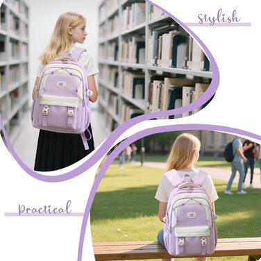Рюкзак Tanou для школи, 30л, нейлон, для дівчаток 3-9 класів, з тролейною петлею та брелоком, фіолетовий