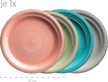 Набір посуду MÄSER Vintage (16 предметів) для 4 осіб, ручна розпис, кераміка, зелено-блакитний (Bel Tempo Ii), стеатова глина, зелений/блакитний/бірюзовий/димно-блакитний