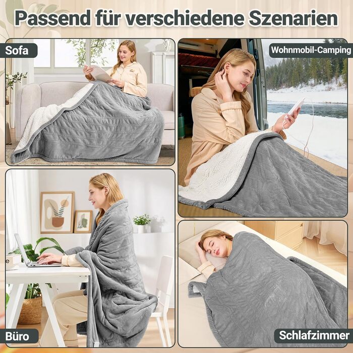 Електрична ковдра Charmofun з автовимкненням, 130x180 см, 8 режимів нагріву, таймер 12 годин, пральна машина, тепла двошарова ковдра з фланцелю для ліжка, дивана, офісу, світло-сіра