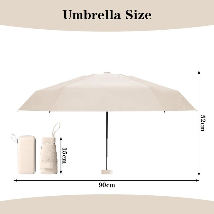 Компактний дощовий парасолька, захист від УФ-променів, вітростійкий, з капсульною ручкою, портативний, для чоловіків та жінок, бежевий